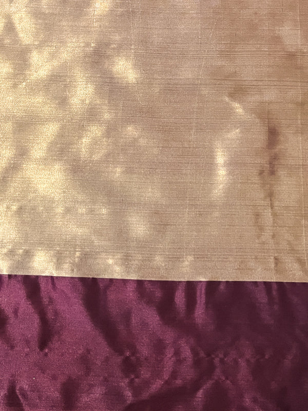 Banarasee Handwoven Semi Silk Saree With Zari Buti Design & Stripe Pattern-Burgundy