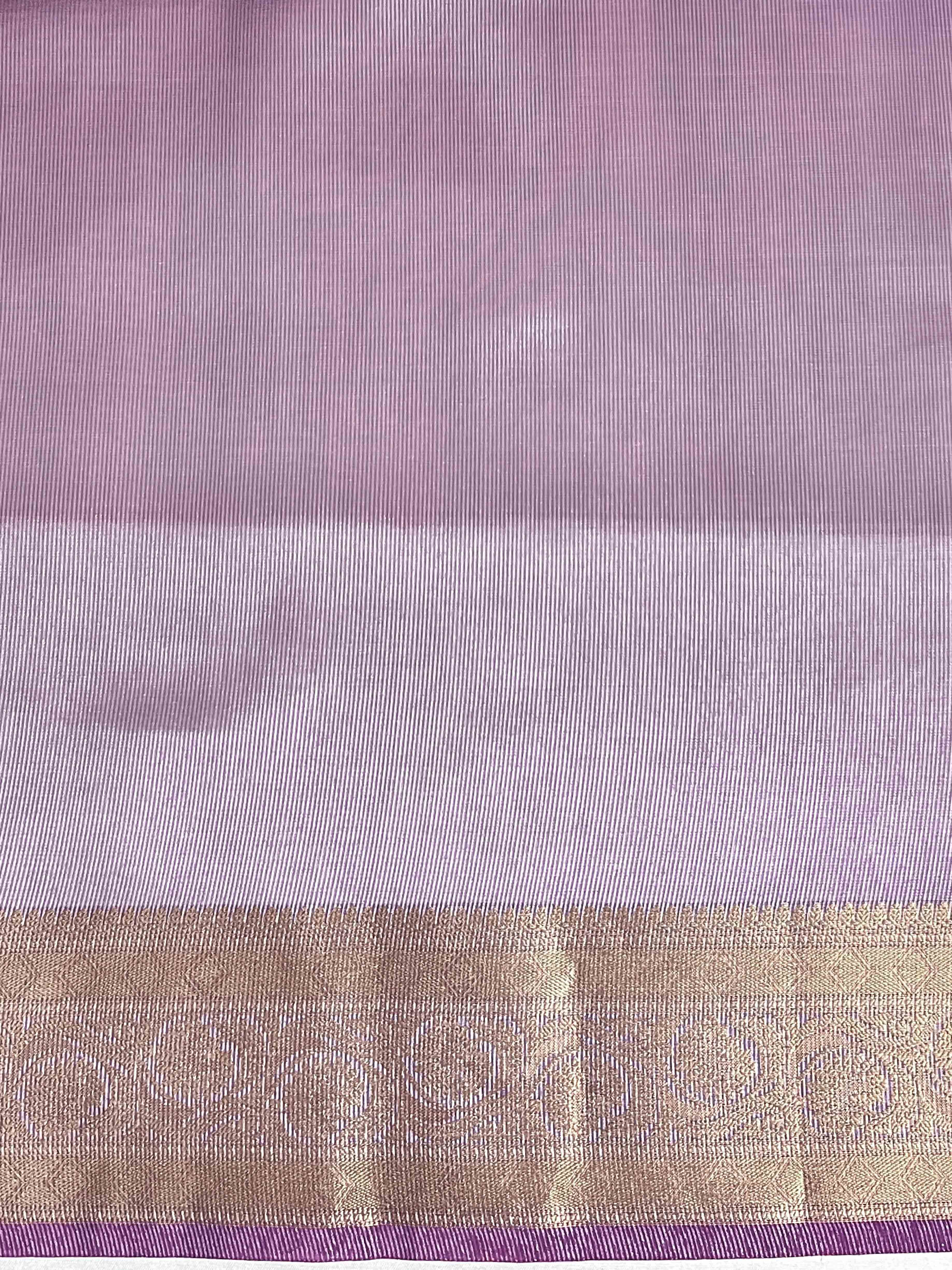 Banarasee Handloom Tissue Saree With Buti Design Zari Border & Lace-Violet