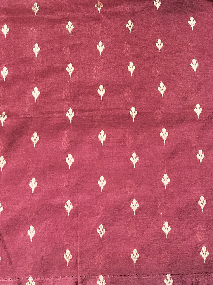 Banarasee Handloom Plain Tissue Saree With Lace Border-Burgundy