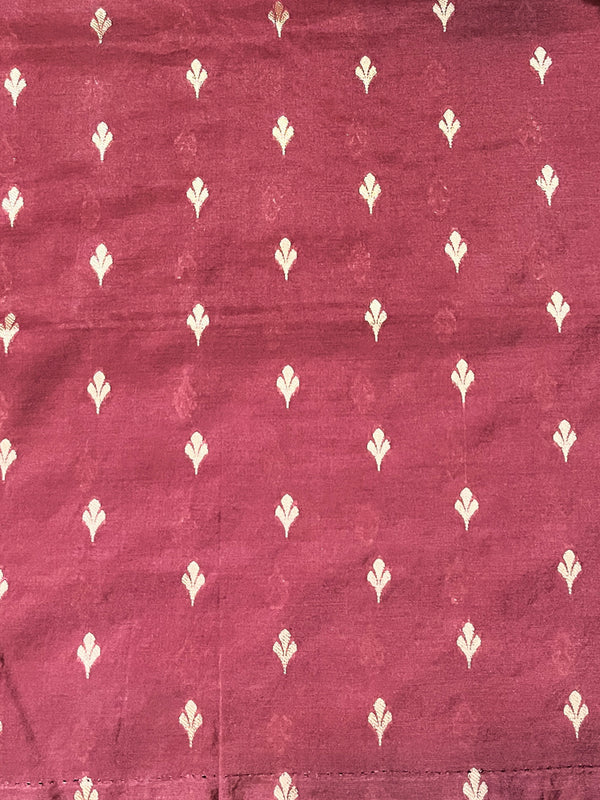 Banarasee Handloom Plain Tissue Saree With Lace Border-Burgundy