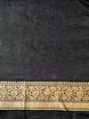 Banarasee Handwoven Faux Georgette Saree With Antique Zari Work Floral Border & Lace-Black