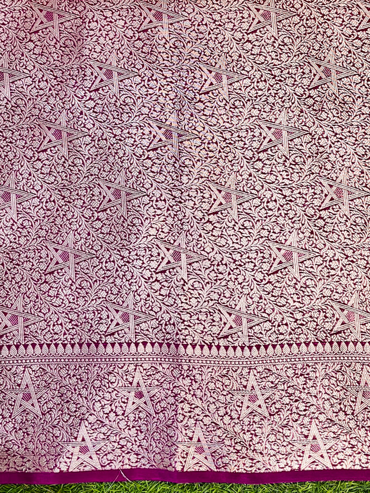 Banarasee Semi Chiffon Saree With Buti Design & Contrast Zari Border-Yellow & Magenta