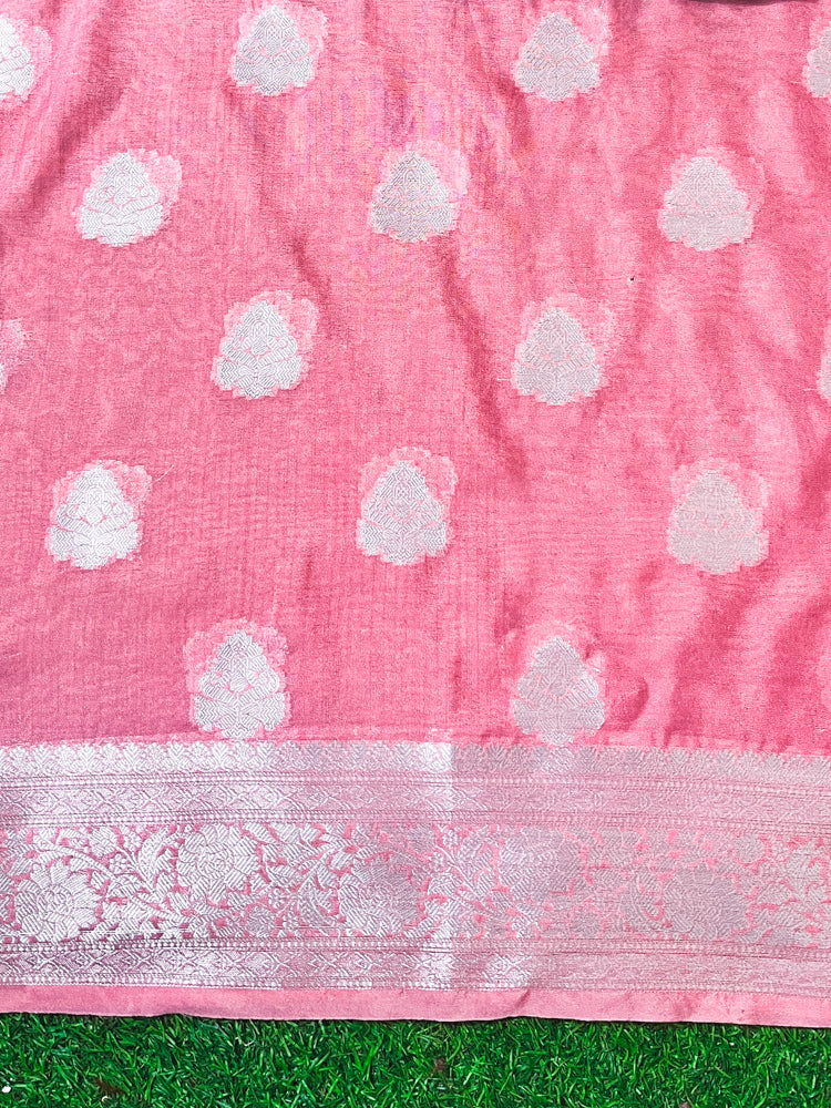 Banarasee Handwoven Semi-Chiffon Saree With Zari Work-Multicolor