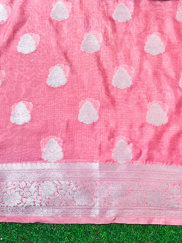 Banarasee Handwoven Semi-Chiffon Saree With Zari Work-Multicolor