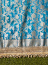 Banarasee Tissue Saree With Handwork Pearl Motifs Zari Border & Lace-Sky Blue