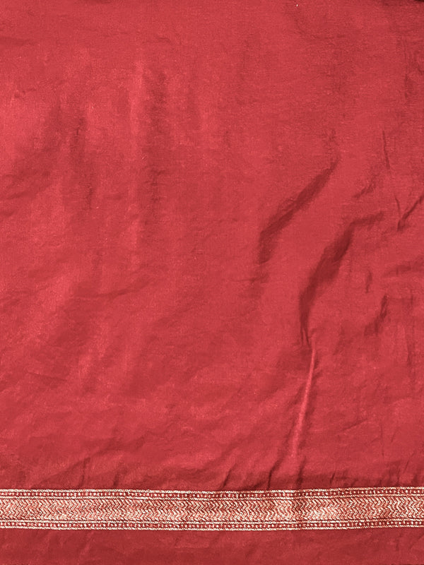 Banarasee Handwoven Georgette Saree With Zigzag Design & Antique Zari Work-Deep Maroon