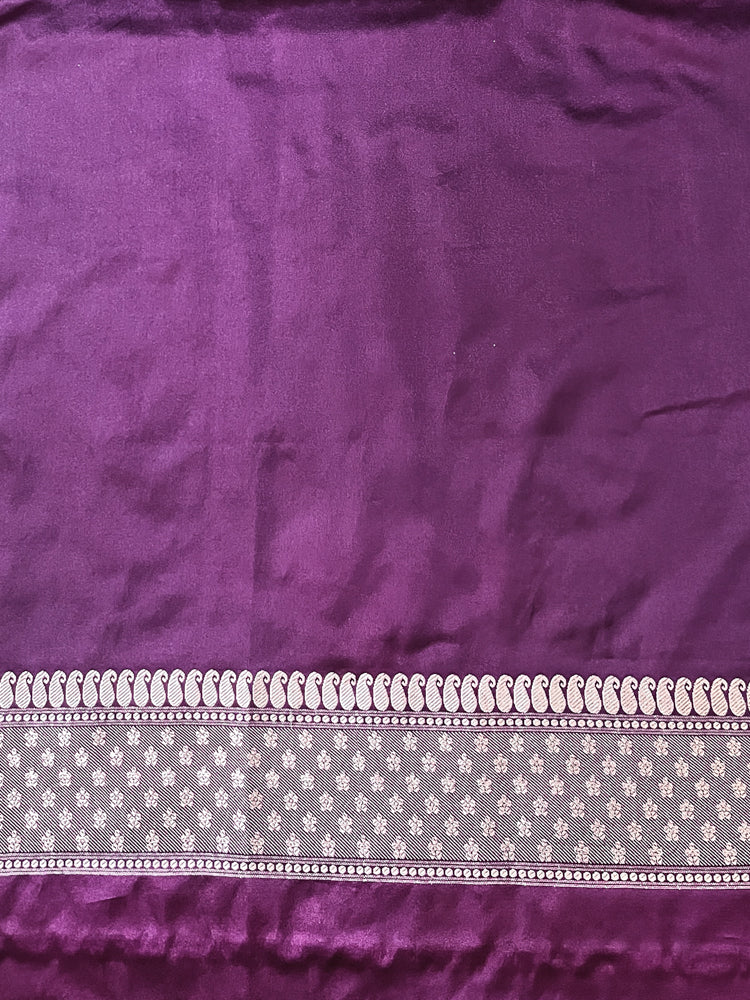 Banarasee Handloom Mashru Silk Saree With Resham & Zari Embroidery-Violet