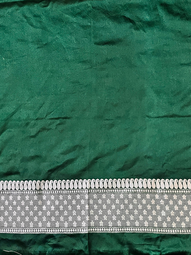 Banarasee Handloom Mashru Silk Saree With Resham & Zari Embroidery-Deep Green