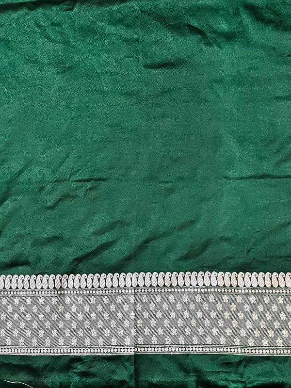Banarasee Handloom Mashru Silk Saree With Resham & Zari Embroidery-Deep Green