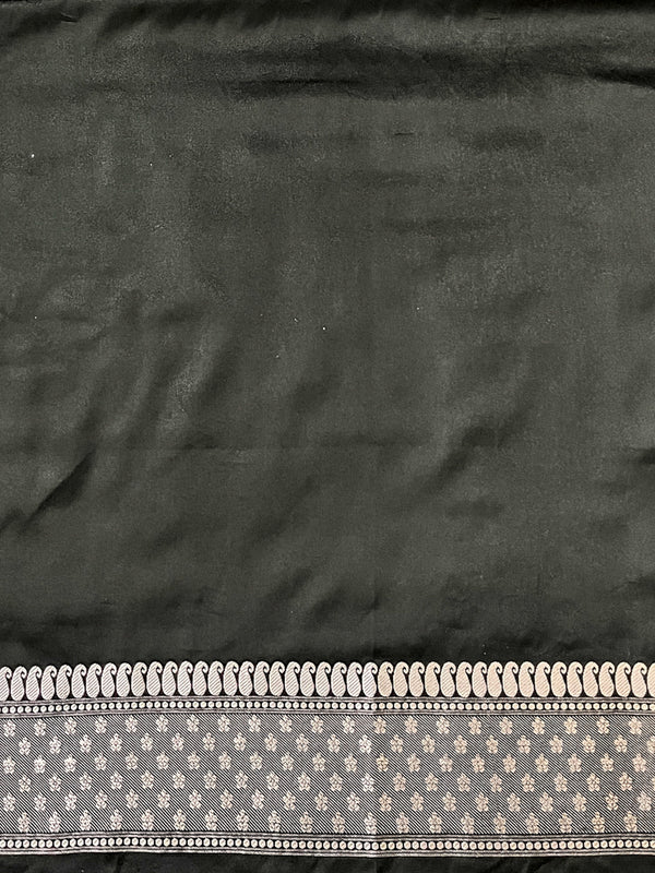 Banarasee Handloom Mashru Silk Saree With Resham & Zari Embroidery-Black