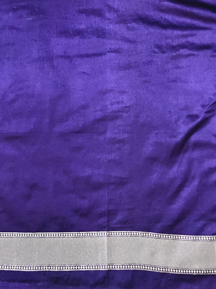 Banarasee Mashru Silk Saree With Zari Embroidery Floral Border & Lace-Purple