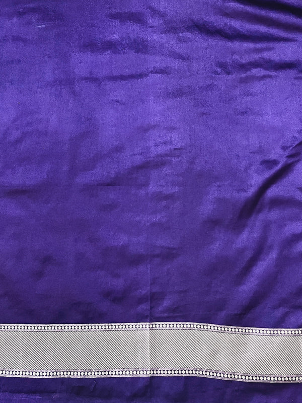 Banarasee Mashru Silk Saree With Zari Embroidery Floral Border & Lace-Purple