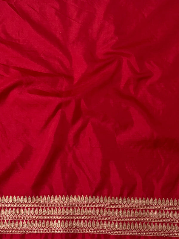 Banarasee Semi-Katan Zari Buta Saree-Green & Red