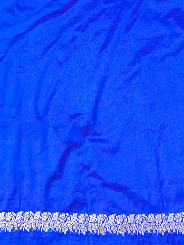 Banarasee Handloom Mashru Silk Saree With Meenadar Skirt Border & Lace-Blue