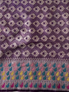 Banarasee Handwoven Semi Silk Plain Saree With Broad Zari & Meena Border-Violet