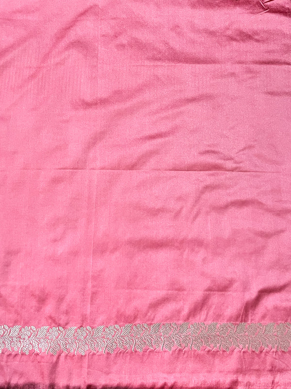 Banarasee Handloom Mashru Silk Saree With Meenadar Skirt Border & Lace-Peachy Pink