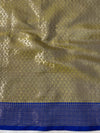 Banarasee Handwoven Broad Contrast Border Tissue Saree-Yellow & Blue