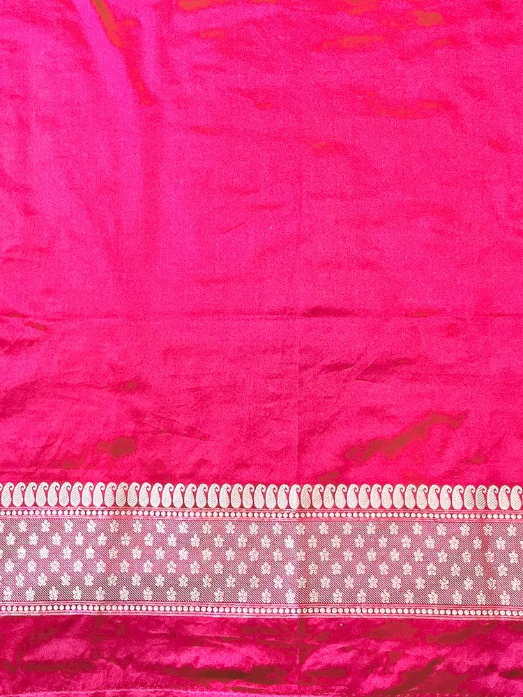 Banarasee Handloom Mashru Silk Saree With Resham & Zari Embroidery-Fuchsia Pink
