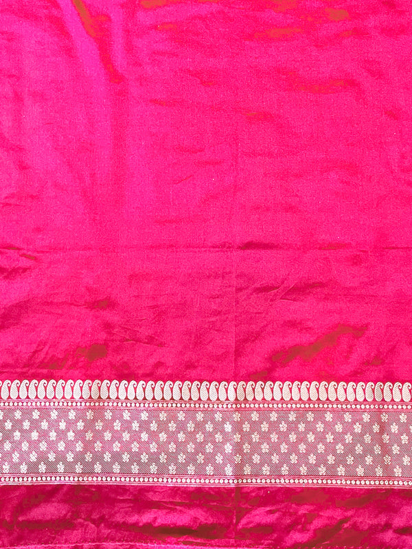 Banarasee Handloom Mashru Silk Saree With Resham & Zari Embroidery-Fuchsia Pink
