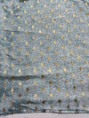 Banarasee Handloom Soft Tissue Saree With Stripe Pattern & Lace Border-Light Blue