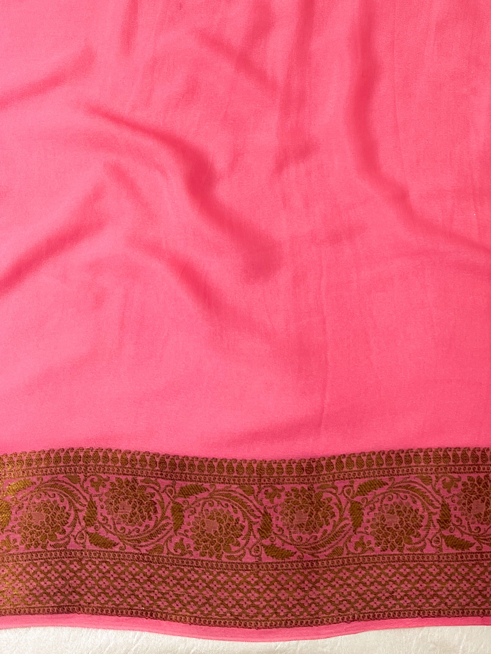 Banarasee Pure Chiffon Saree With Antique Zari Work-Pink