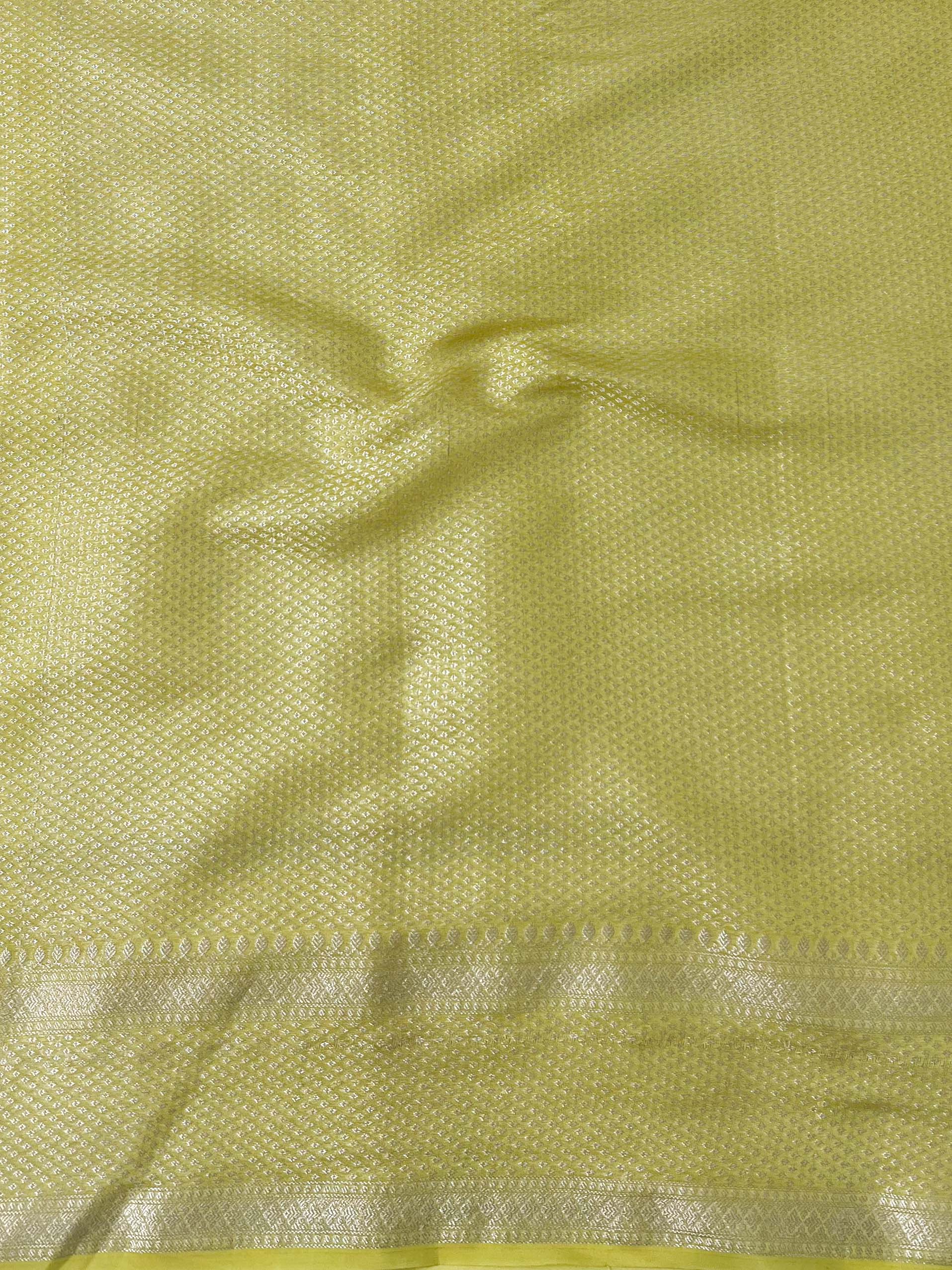 Banarasee Handwoven Semi Silk Saree With Zari & Resham Work-Yellow