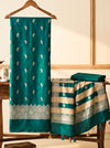 Banarasee Semi Katan Zari Work Salwar Kameez Fabric With Dupatta Set-Teal Green