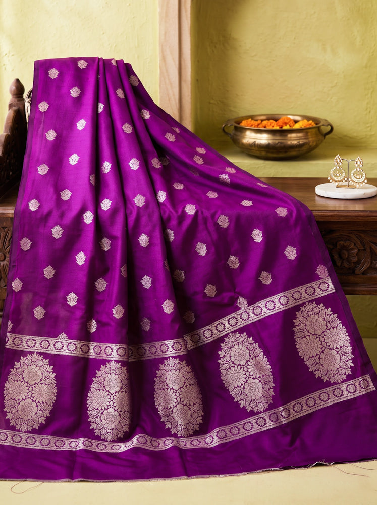 Banarasee Semi Katan Zari Work Salwar Kameez Fabric With Dupatta Set-Violet