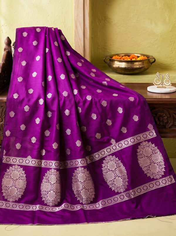Banarasee Semi Katan Zari Work Salwar Kameez Fabric With Dupatta Set-Violet