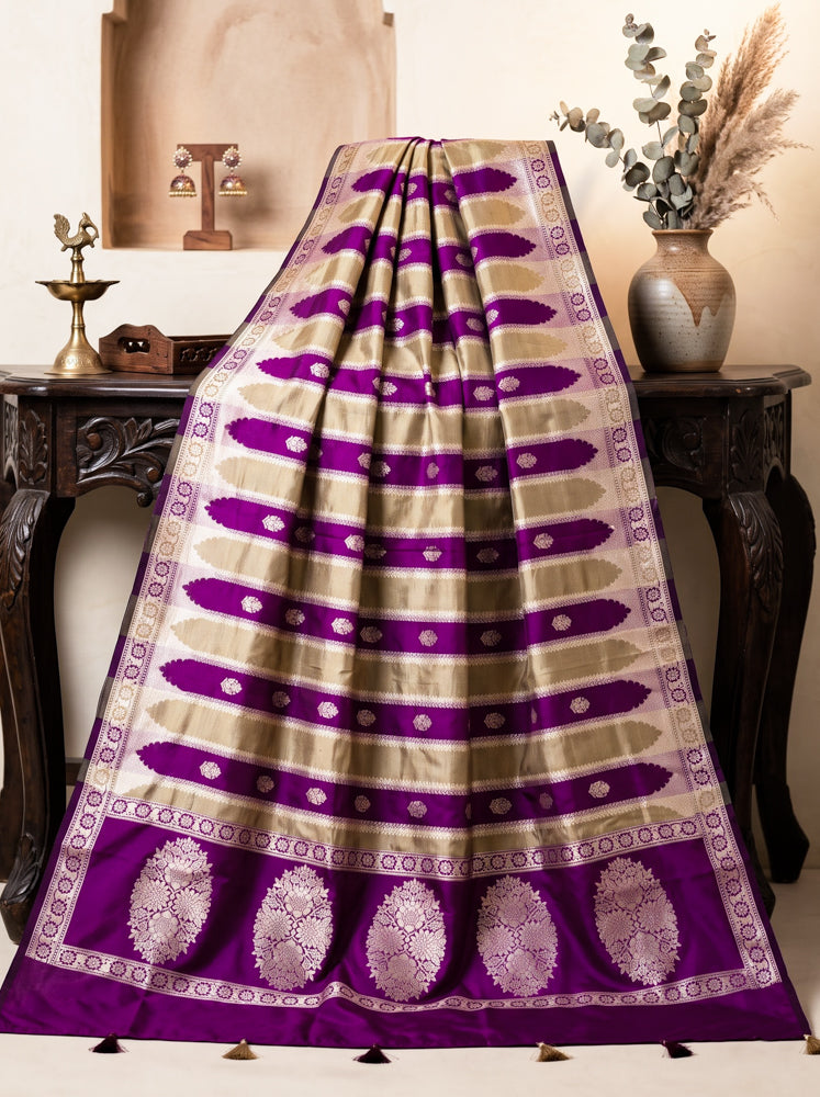 Banarasee Semi Katan Zari Work Salwar Kameez Fabric With Dupatta Set-Violet