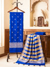 Banarasee Semi Katan Zari Work Salwar Kameez Fabric With Dupatta Set-Royal Blue
