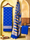 Banarasee Semi Katan Zari Work Salwar Kameez Fabric With Dupatta Set-Royal Blue