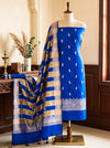 Banarasee Semi Katan Zari Work Salwar Kameez Fabric With Dupatta Set-Royal Blue