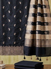 Banarasee Semi Katan Zari Work Salwar Kameez Fabric With Dupatta Set-Black