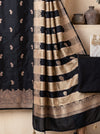 Banarasee Semi Katan Zari Work Salwar Kameez Fabric With Dupatta Set-Black