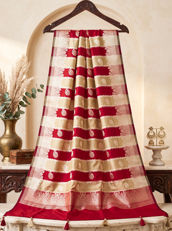 Banarasee Semi Katan Zari Work Salwar Kameez Fabric With Dupatta Set-Maroon