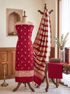 Banarasee Semi Katan Zari Work Salwar Kameez Fabric With Dupatta Set-Maroon