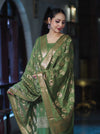 Banarasee Zari Embroidered Chanderi Silk Salwar Kameez With Dupatta Set-Green