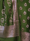Banarasee Zari Embroidered Chanderi Silk Salwar Kameez With Dupatta Set-Green