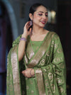 Banarasee Zari Embroidered Chanderi Silk Salwar Kameez With Dupatta Set-Green