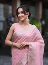 Banarasee Handloom Cotton Silk Saree With Zari Work & Border-Light Pink