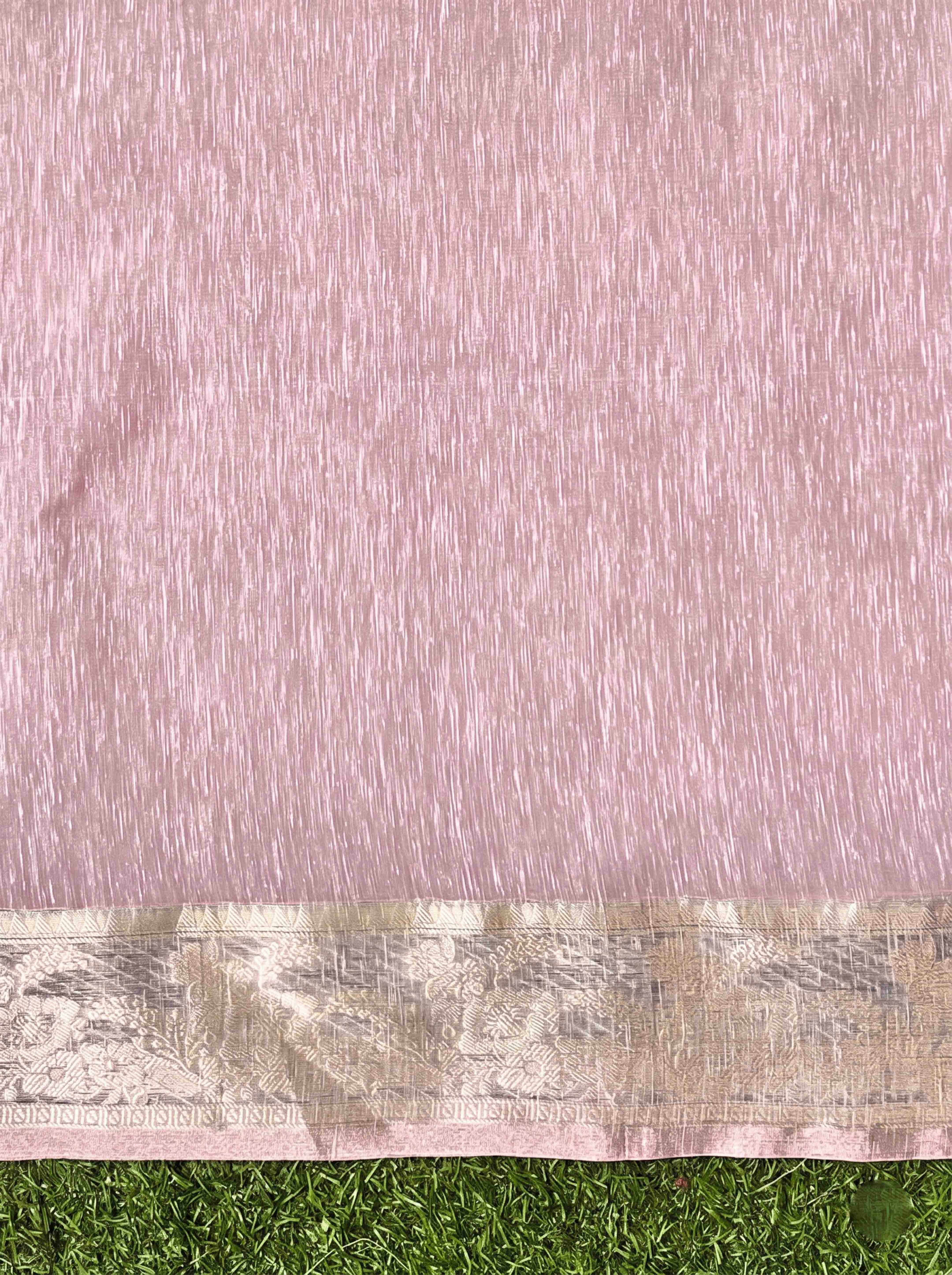 Banarasee Handloom Cotton Silk Saree With Zari Work & Border-Light Pink