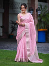 Banarasee Handloom Cotton Silk Saree With Zari Work & Border-Light Pink