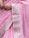 Banarasee Handloom Cotton Silk Saree With Zari Work & Border-Light Pink