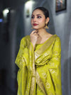 Banarasee Zari Embroidered Chanderi Silk Salwar Kameez With Dupatta Set-Lime Yellow