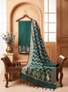 Banarasee Semi Katan Zari Work Salwar Kameez Fabric With Dupatta Set-Deep Green