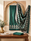 Banarasee Semi Katan Zari Work Salwar Kameez Fabric With Dupatta Set-Deep Green