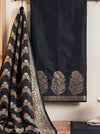 Banarasee Semi Katan Zari Work Salwar Kameez Fabric With Dupatta Set-Black