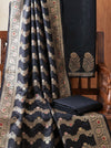 Banarasee Semi Katan Zari Work Salwar Kameez Fabric With Dupatta Set-Black