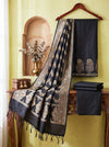 Banarasee Semi Katan Zari Work Salwar Kameez Fabric With Dupatta Set-Black